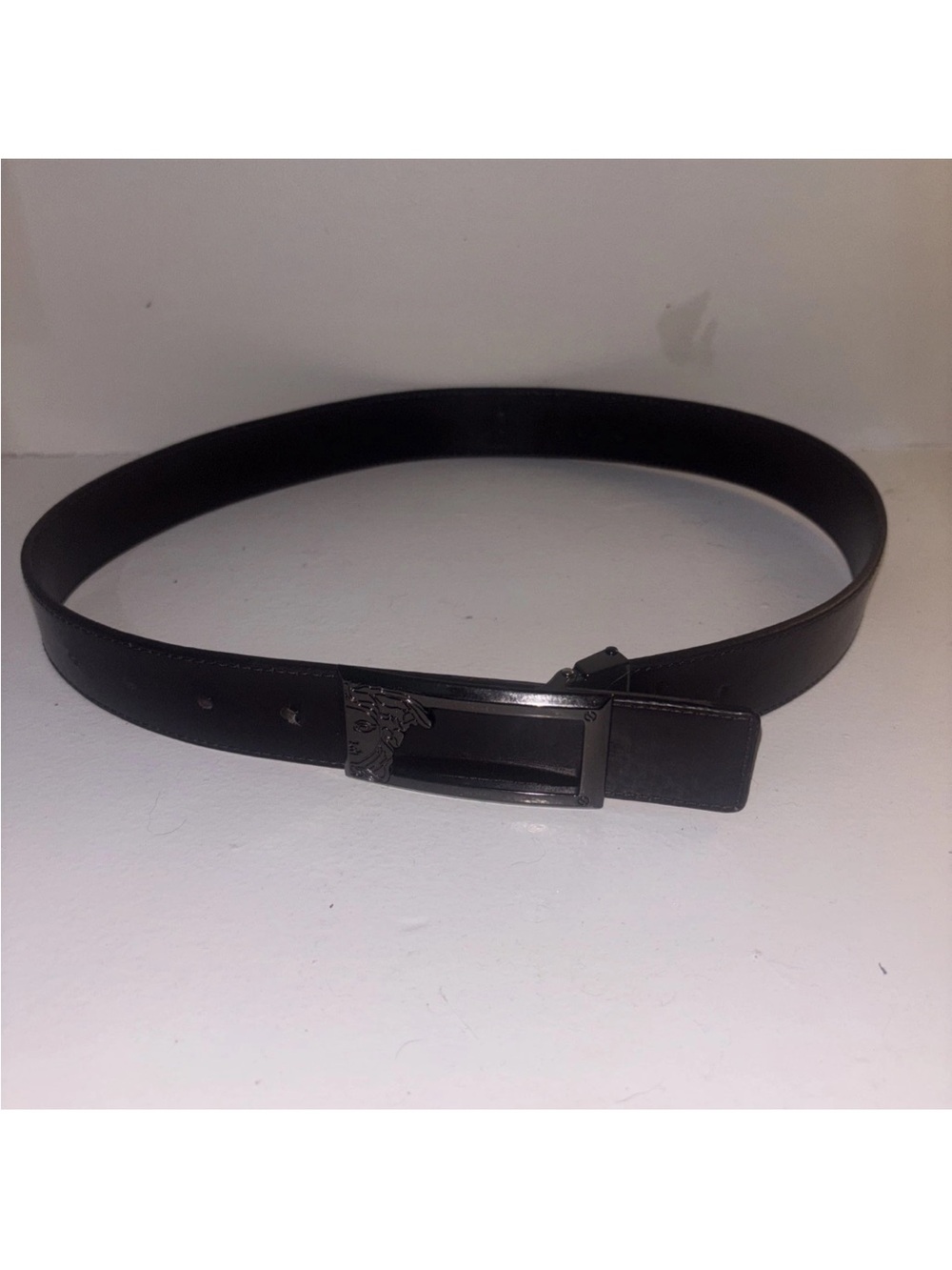 Versace Men's Black Belt with Decorative Buckle